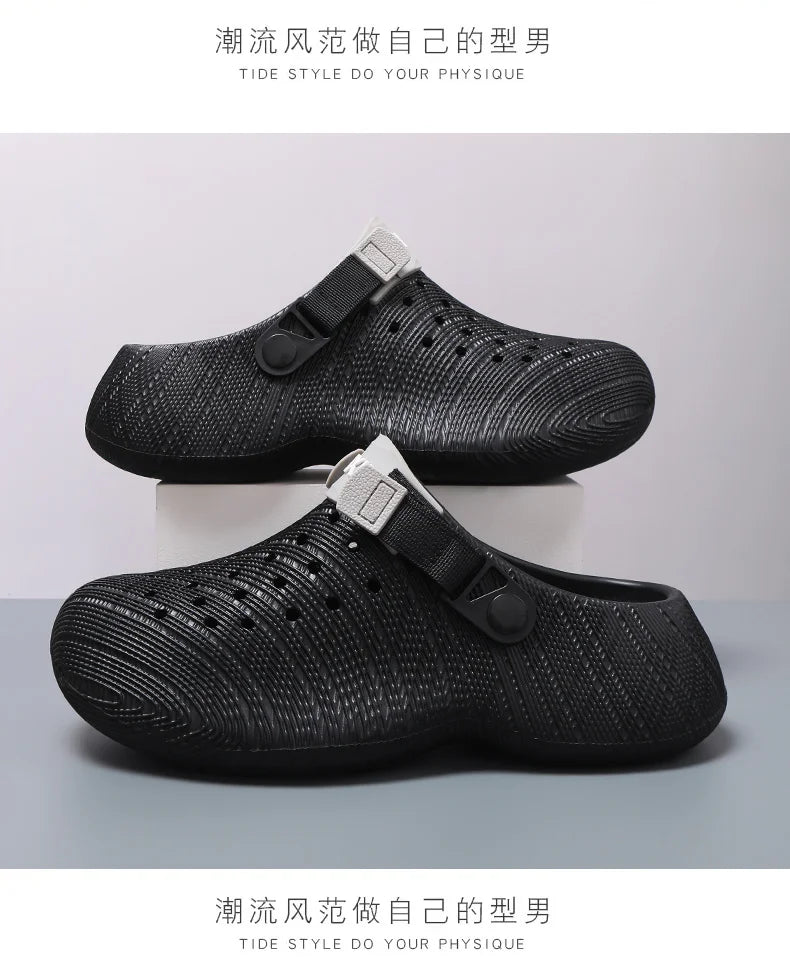 Men Thick Sole Clogs Breathable Hollow Out Non-slip Garden Shoes Outdoor Beach Slippers Slip On Platform Sandal Summer Walking