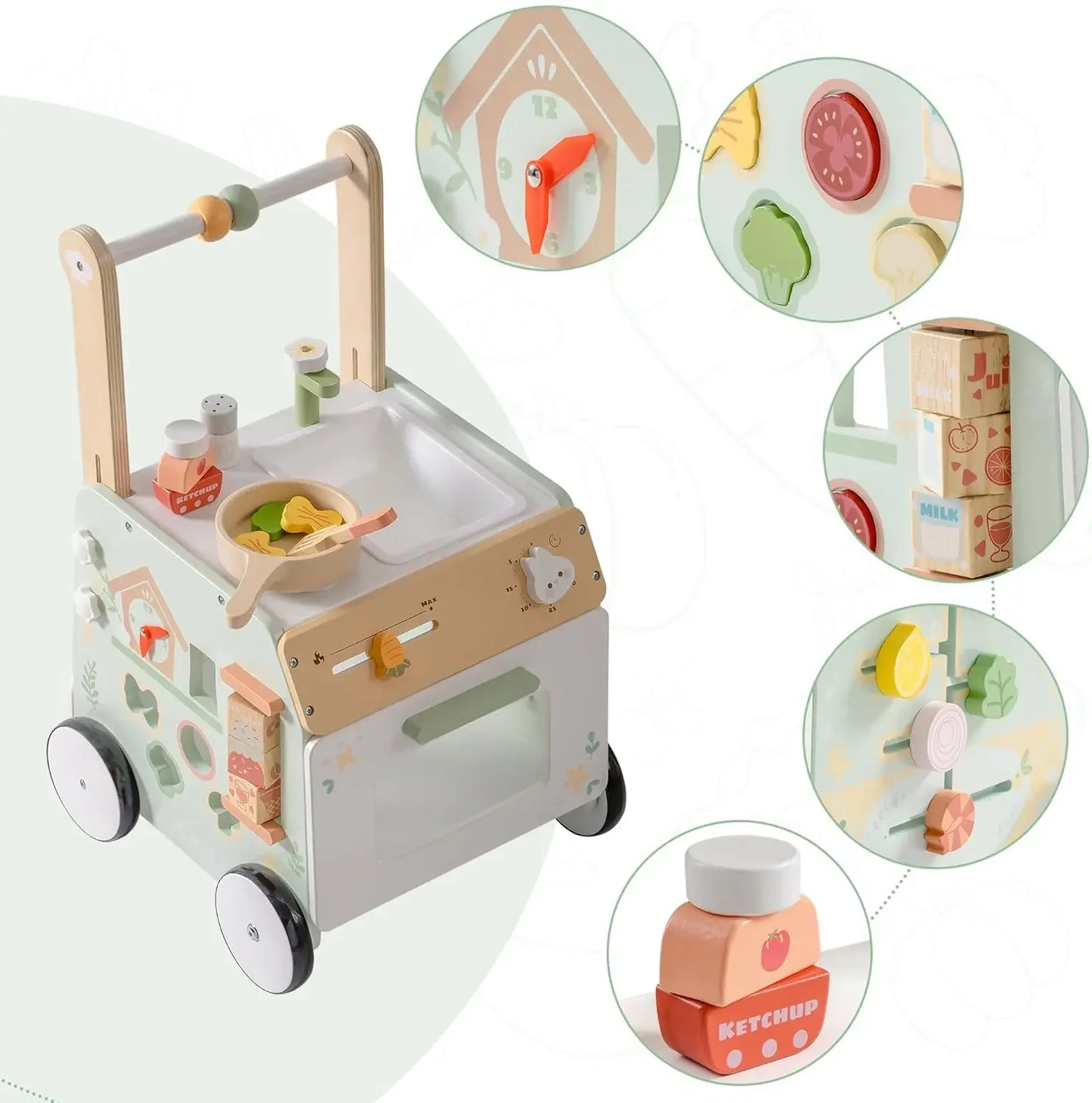 Adjustable Wooden Baby Walker | Montessori Push Toy for Toddlers