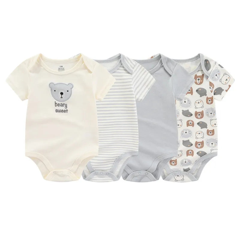 4pcs Cartoon Baby Bodysuit Set | 100% Cotton Newborn Onesies