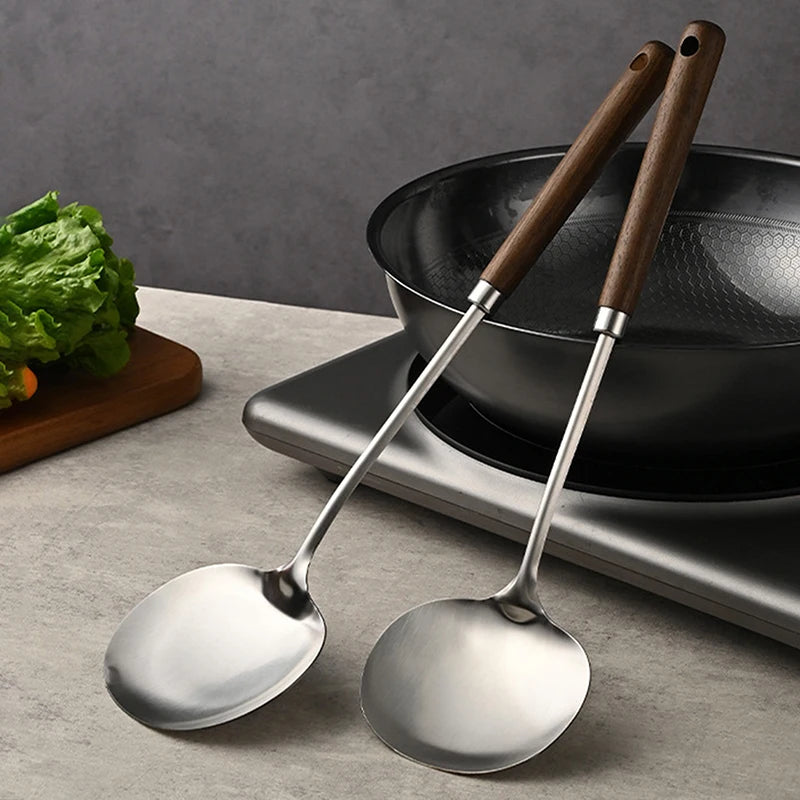 Stainless Steel Wok Spatula with Wooden Handle | Versatile Cooking Utensil