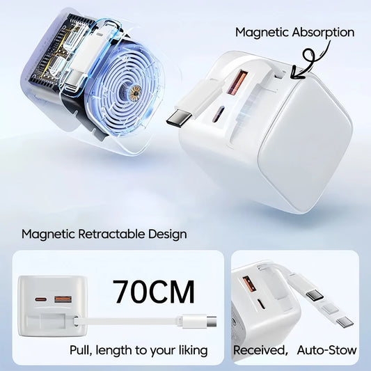 Cargador de teléfono USB Tipo C con cable retráctil para carga rápida
