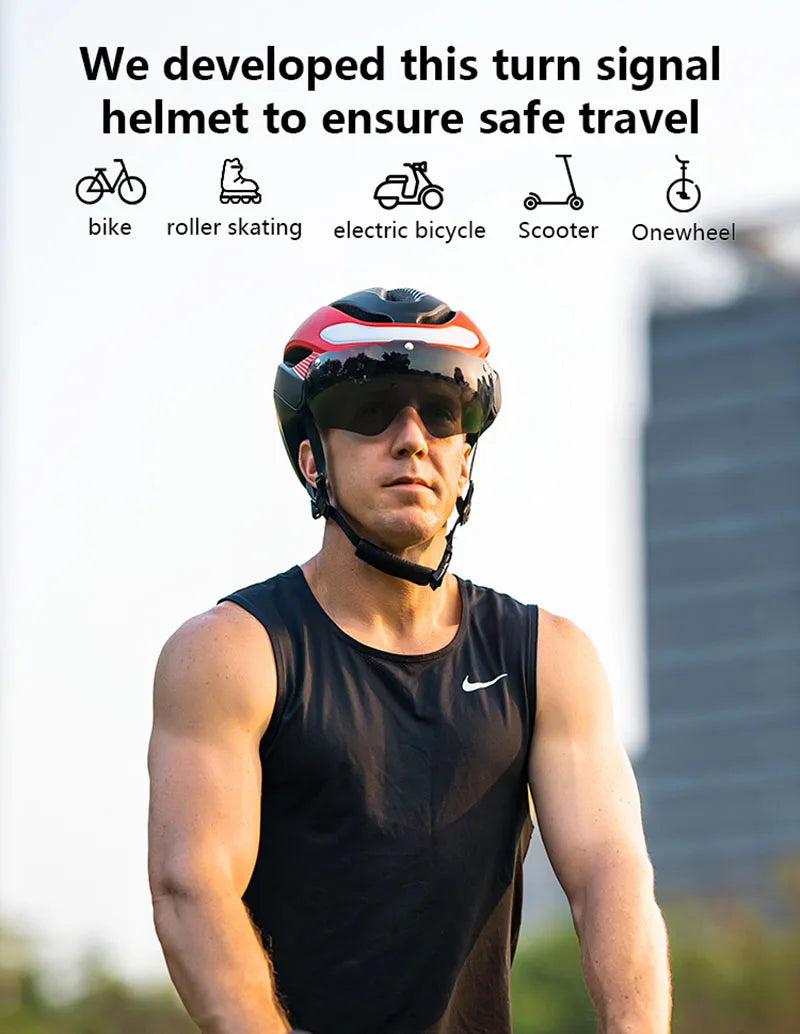 Ultralight Road Bicycle Helmet with LED Lights & Magnetic Goggles
