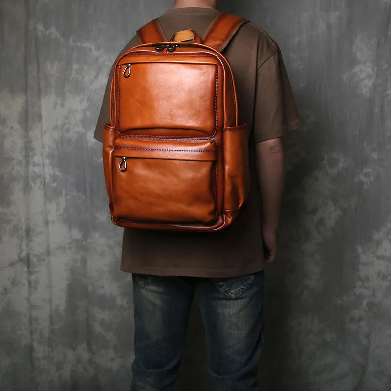 Vintage Leather Backpack for Men | Retro Casual Cowhide Design