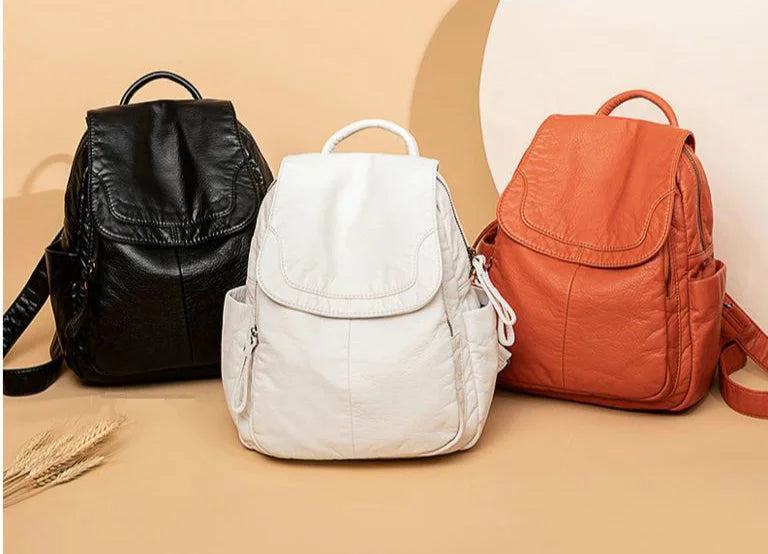 Stylish Women's White Washed Leather Backpack for Casual Travel