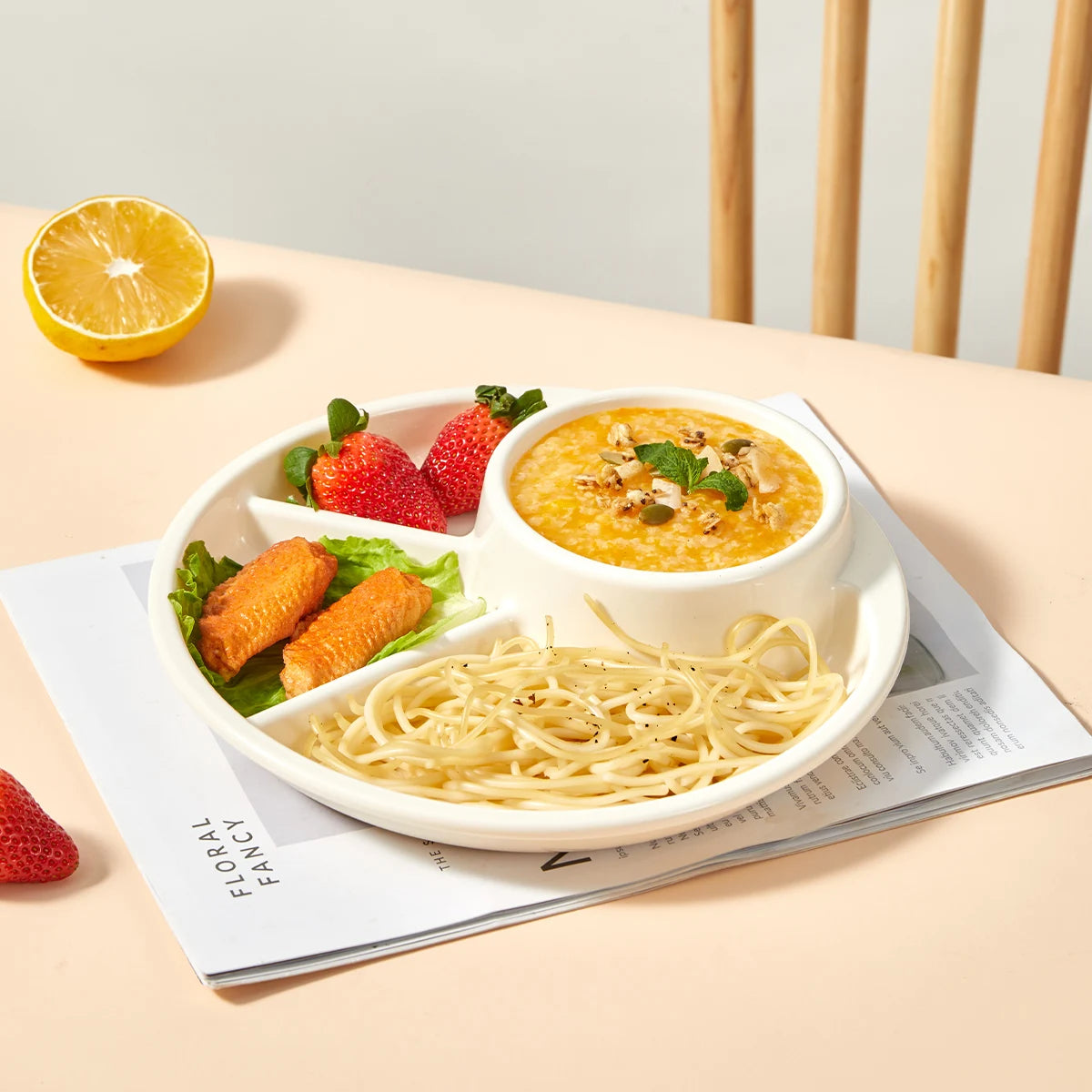 Round Divided Dinner Plate with Fork & Spoon | Microwave Safe