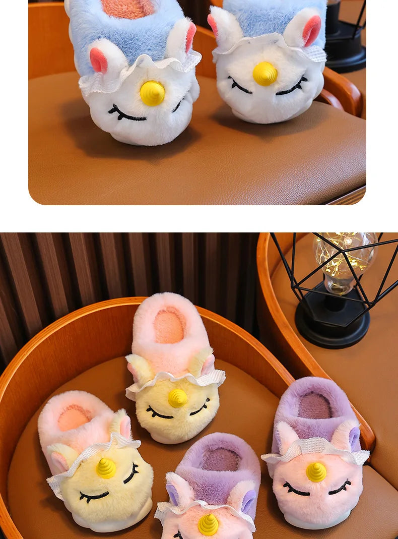 Unicorn Plush Slippers for Kids | Cozy Indoor Winter Shoes