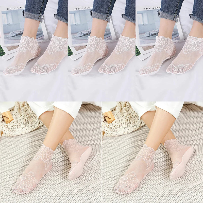 Invisible Lace Socks for Women | Non-Slip Thin Boat Socks