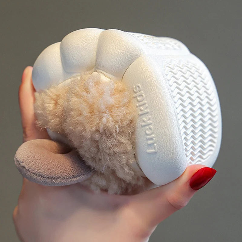 Lovely Fluffy Lamb Plush Slippers | Cute Warm Indoor Slides