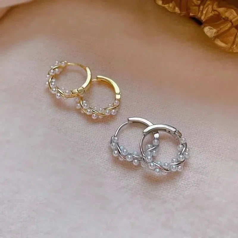 Minimalist Pearl Hoop Earrings for Women | Elegant Huggie Style