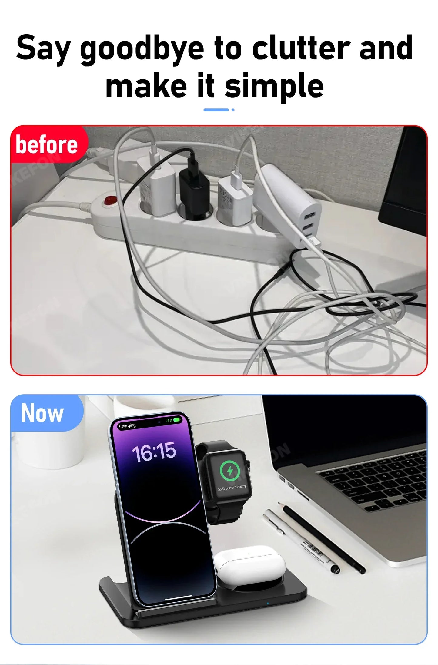 30W Foldable 3-in-1 Wireless Charging Station | Fast Qi Charger