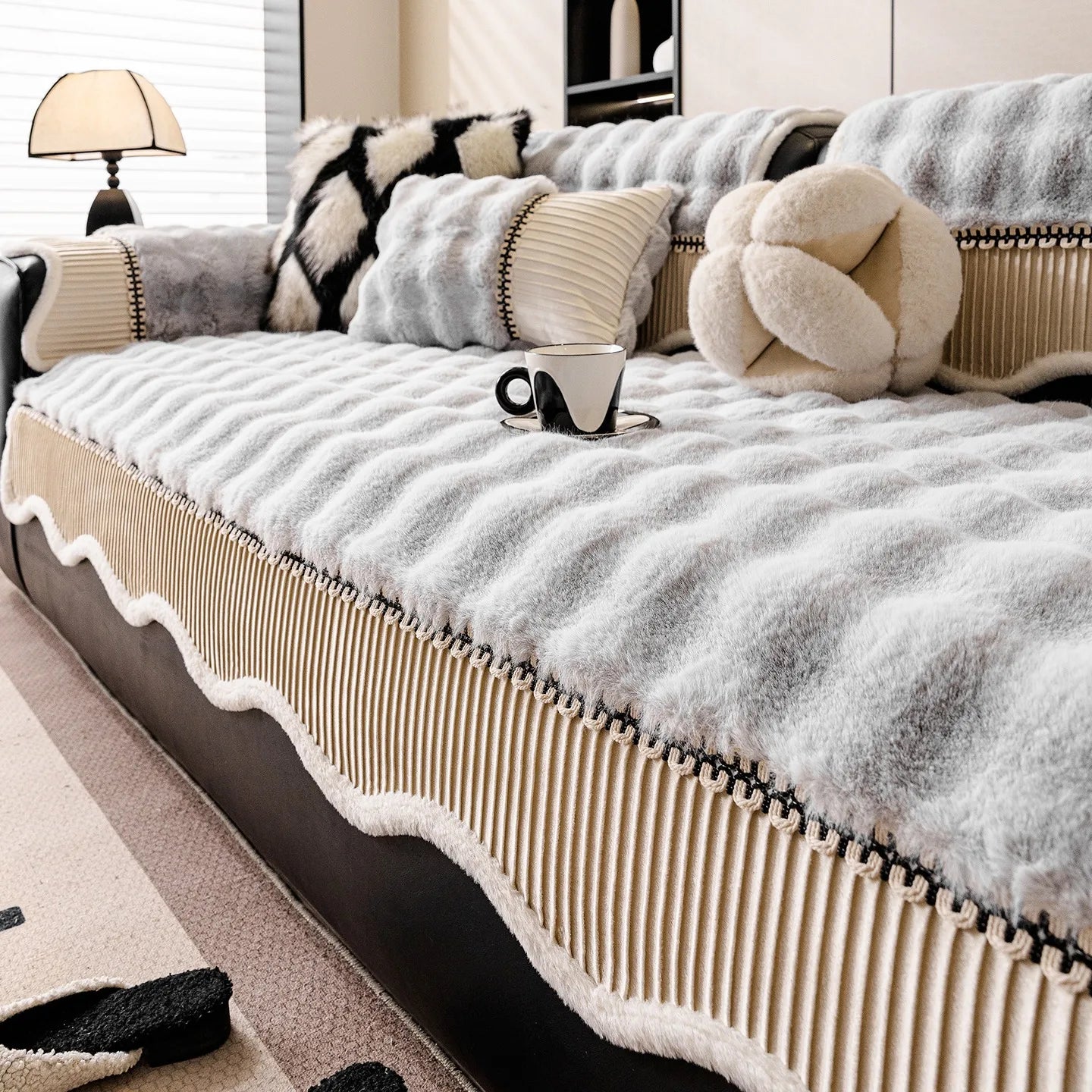 Luxurious Faux Rabbit Fur Sofa Cover | Soft Warm Living Room Decor