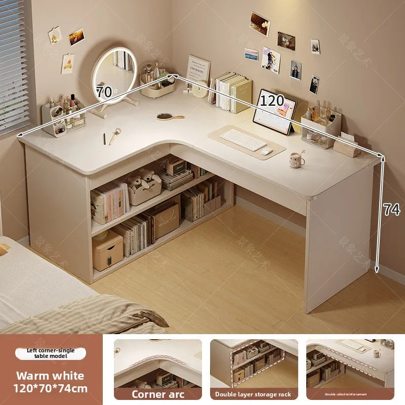 Integrated Corner Workbench & Bookshelf | Modern White Computer Desk