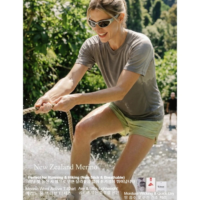New Zealand Merino Wool T-Shirt Mens Summer Quick Dry Moisture Wicking Breathable Athletic Hiking Camping Gym Short Sleeve