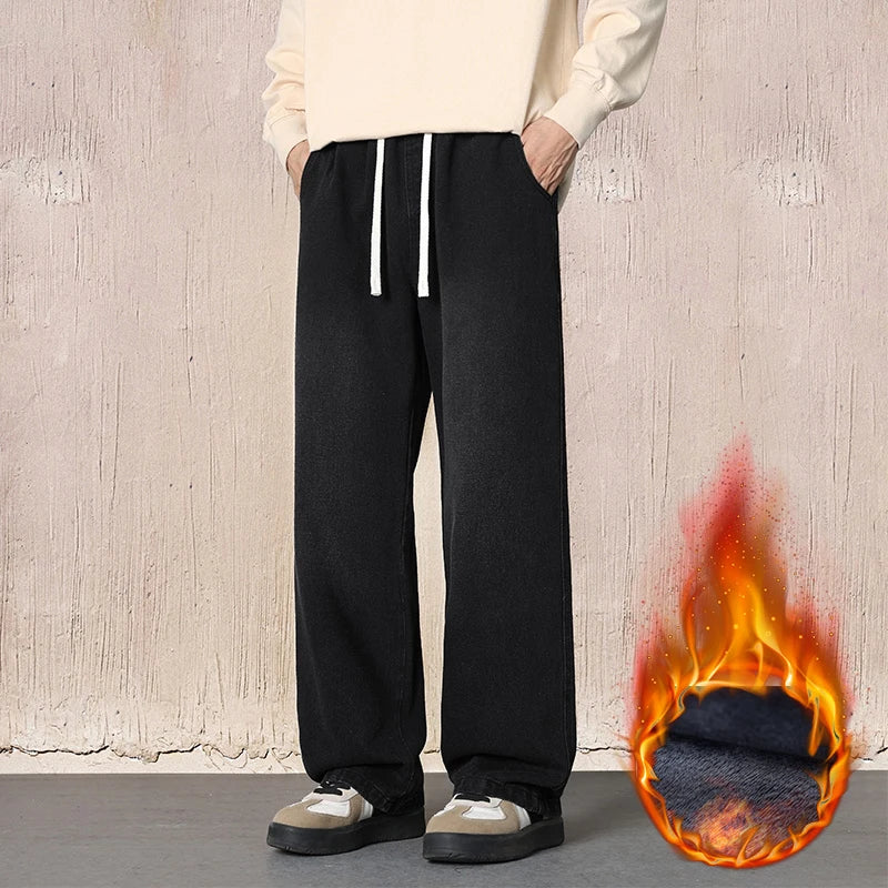Men's Fleece Lined Baggy Jeans | Warm Winter Denim Pants