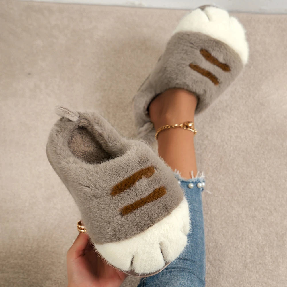 Cute Cat Paw Plush Slippers | Cozy Furry Winter Indoor Shoes