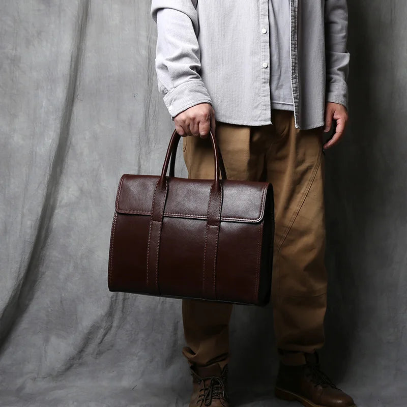 Vintage Genuine Leather Men's Briefcase for 14 Inch Laptops