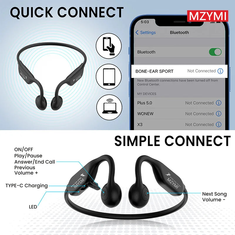 Bone Conduction Neckband Headphones | IP56 Waterproof Sports Earphones