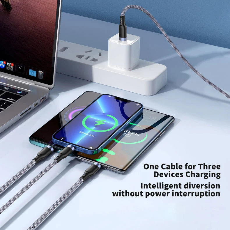 3 in 1 Multi-Functional Cable | Fast Charging Braided Cord