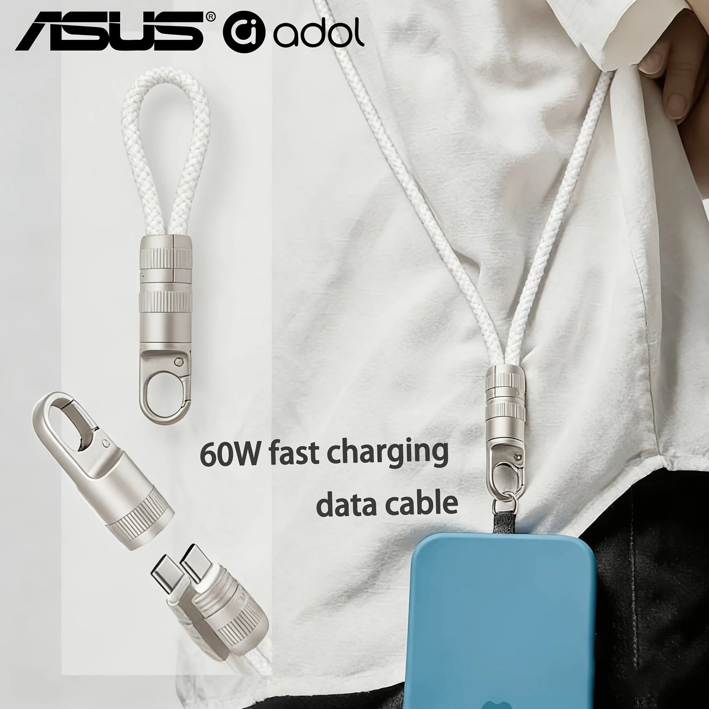 60W Mobile Fast Charging Cable | Type-C Keychain Anti-Loss Design