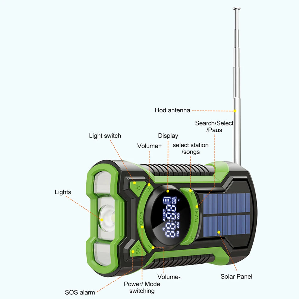 Portable Solar Emergency Weather Radio | Hand Crank & Bluetooth