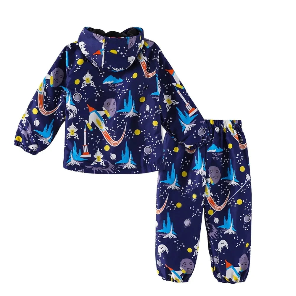 Conjunto infantil de chubasquero y pantalones impermeables con diseño de dinosaurio y unicornio