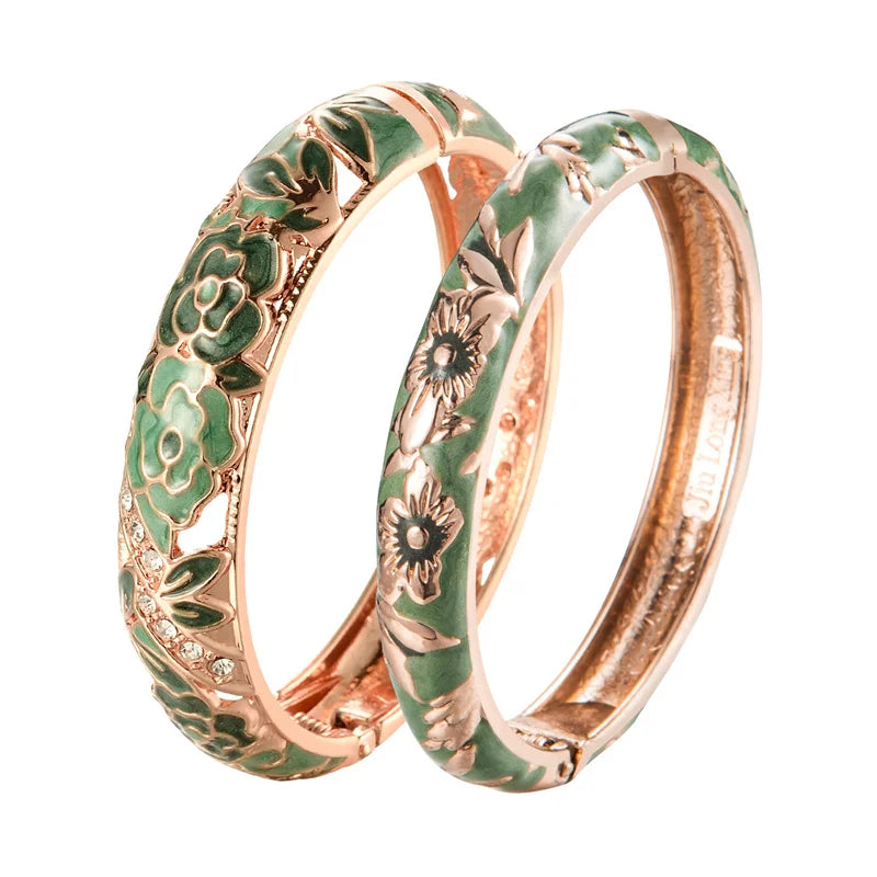 Stylish Cloisonne Double Bangle Set | Elegant Enamel Bracelets for Women