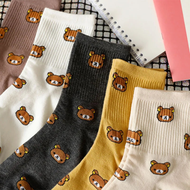 Cute Bear Pattern Women's Cotton Socks | Breathable Comfort