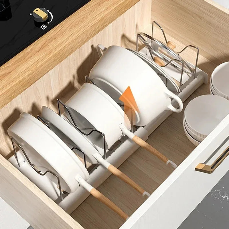 Expandable Kitchen Pot Pan Organizer | Adjustable Lid Storage