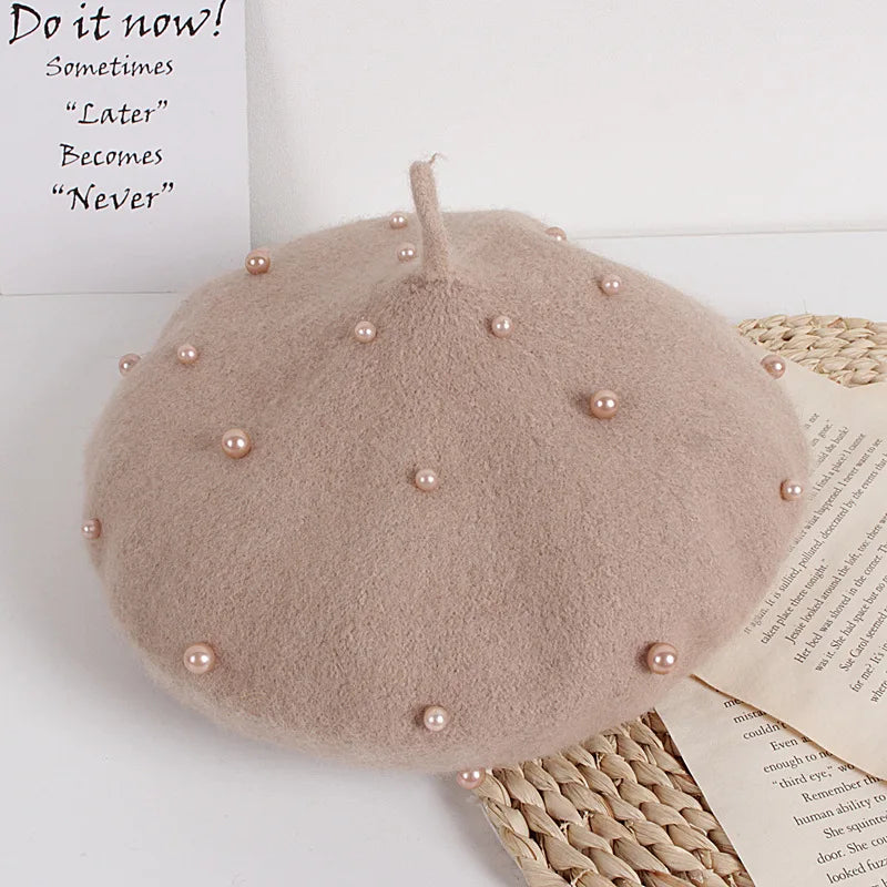 Wool Kids Winter Hat | Stylish Baby Beret with Pearl Detailing