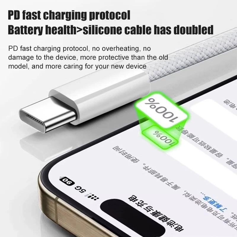 60W USB C Charging Cable | Fast Braided Cable for iPhone