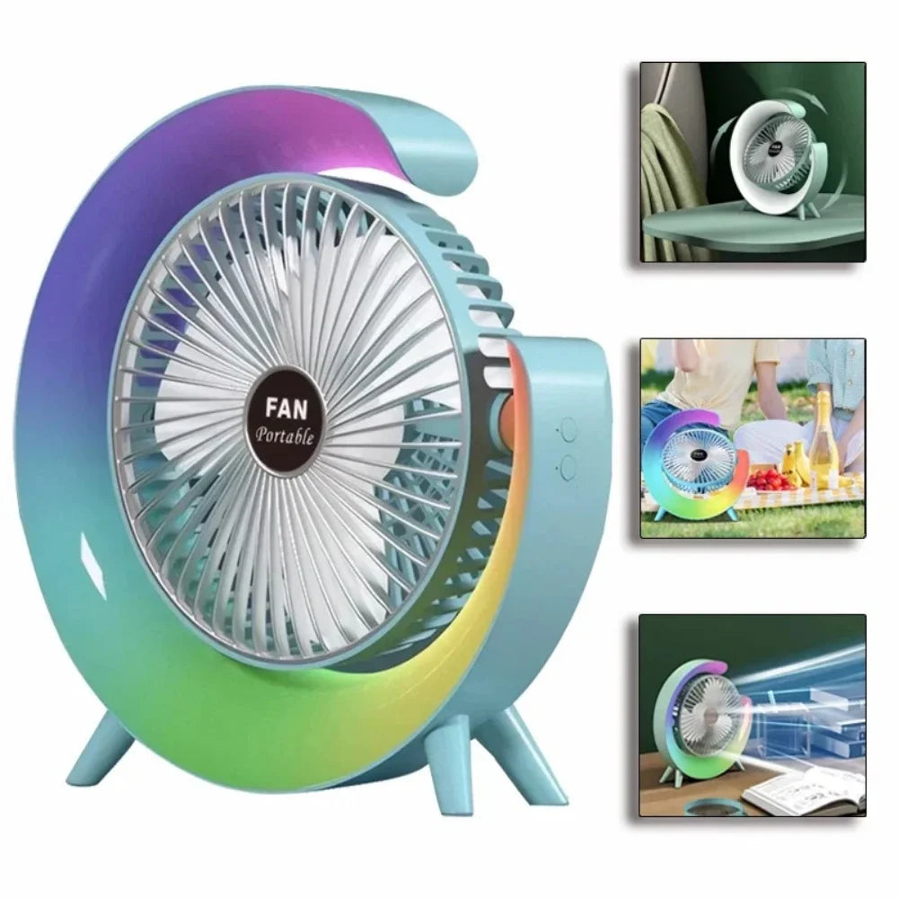 Portable USB Rechargeable Fan | 7-Color LED Mini Cooling Fan