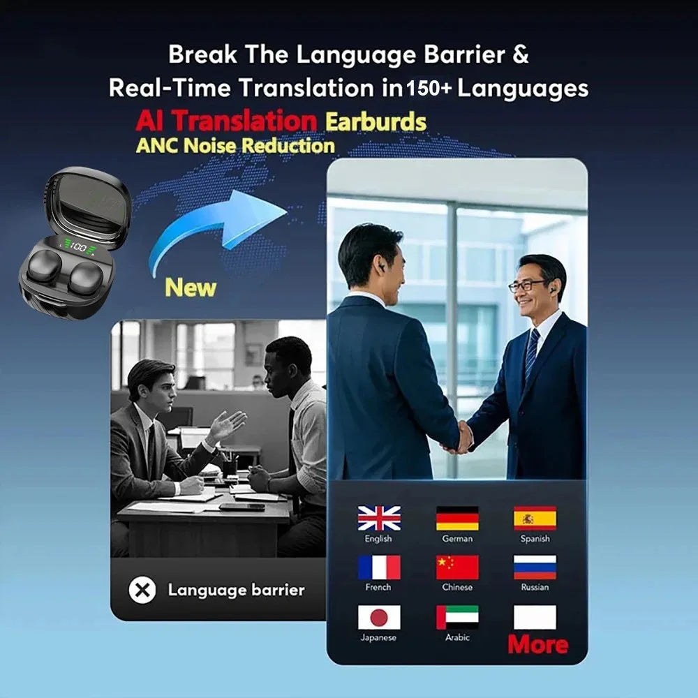Bluetooth 5.3 AI Translation Earphones | HiFi Noise Reduction Earbuds