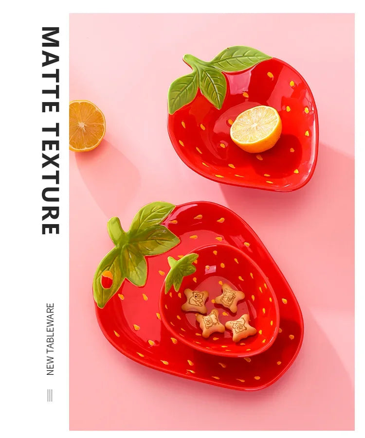 Creative Cartoon Strawberry Shaped Ceramic Salad Bowl | Fun Tableware