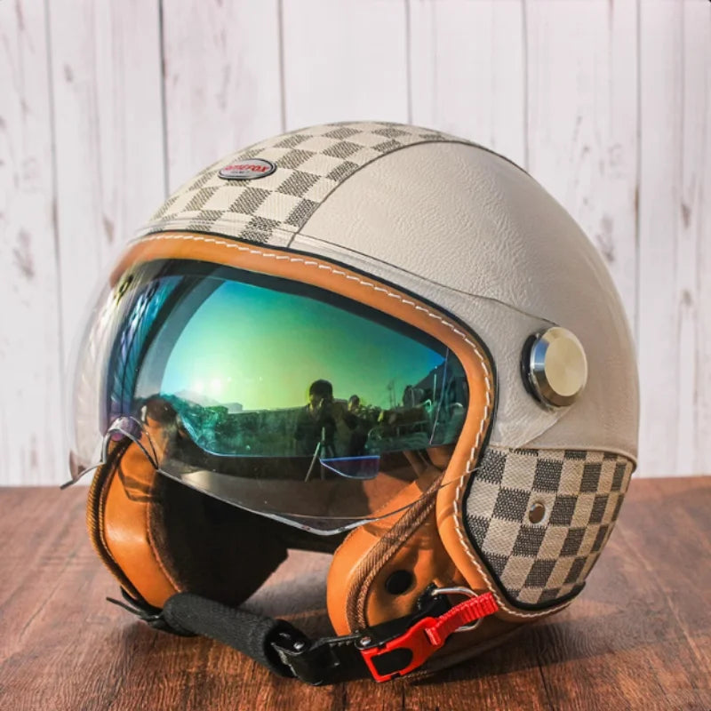Half Face Double Lens Motorcycle Helmet | Stylish & Safe
