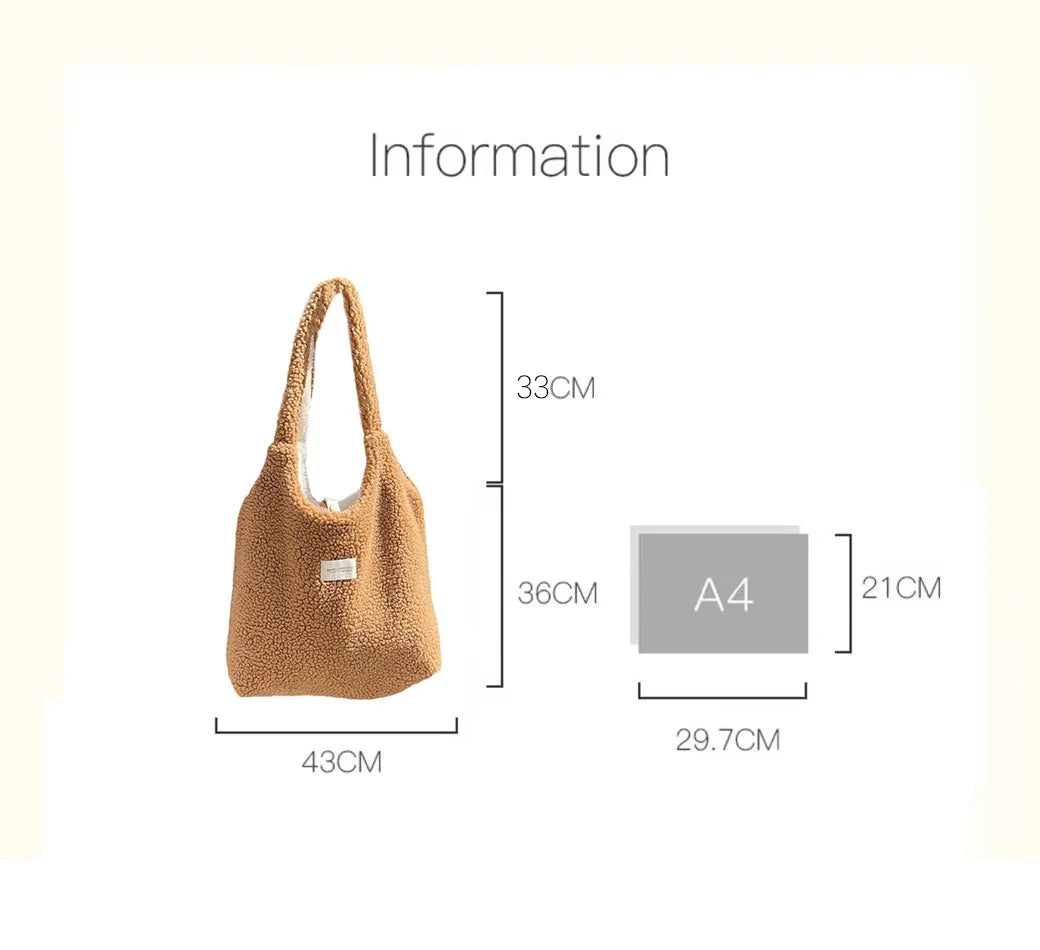 Reversible Plush Shoulder Bag for Women | Warm Fabric Tote