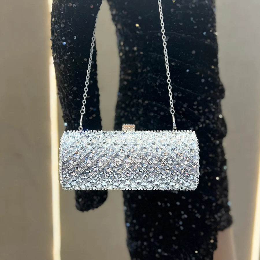 Cylindrical Crystal Evening Clutch Bag | Elegant Women's Purse