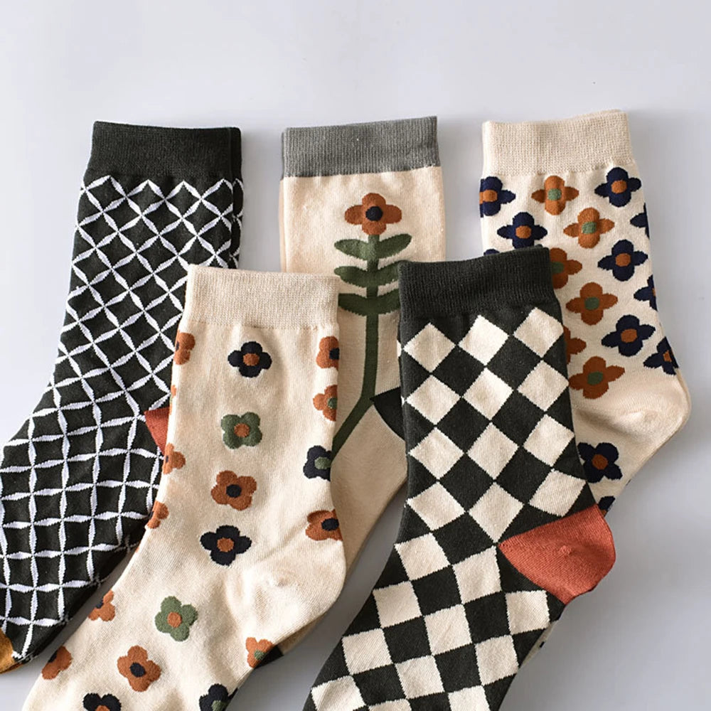 Cute Women's Cotton Socks | Retro Embroidery & Floral Styles