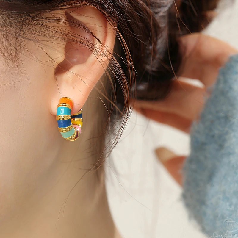 Romantic Retro Enamel Gold Hoop Earrings for Women | Fashion Jewelry
