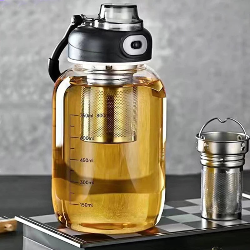 Large Capacity Glass Water Bottle with Tea Strainer | Ideal for Travel