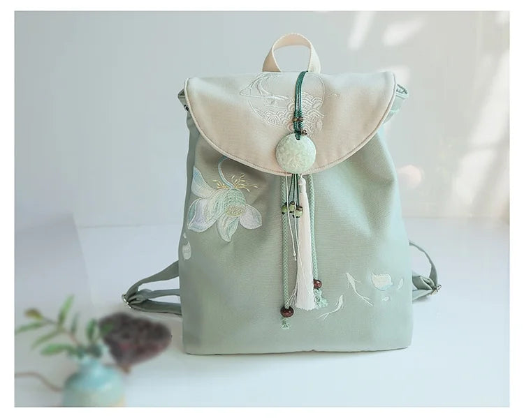Mochila de 15 pulgadas estilo retro chino | Mochila bordada hecha a mano