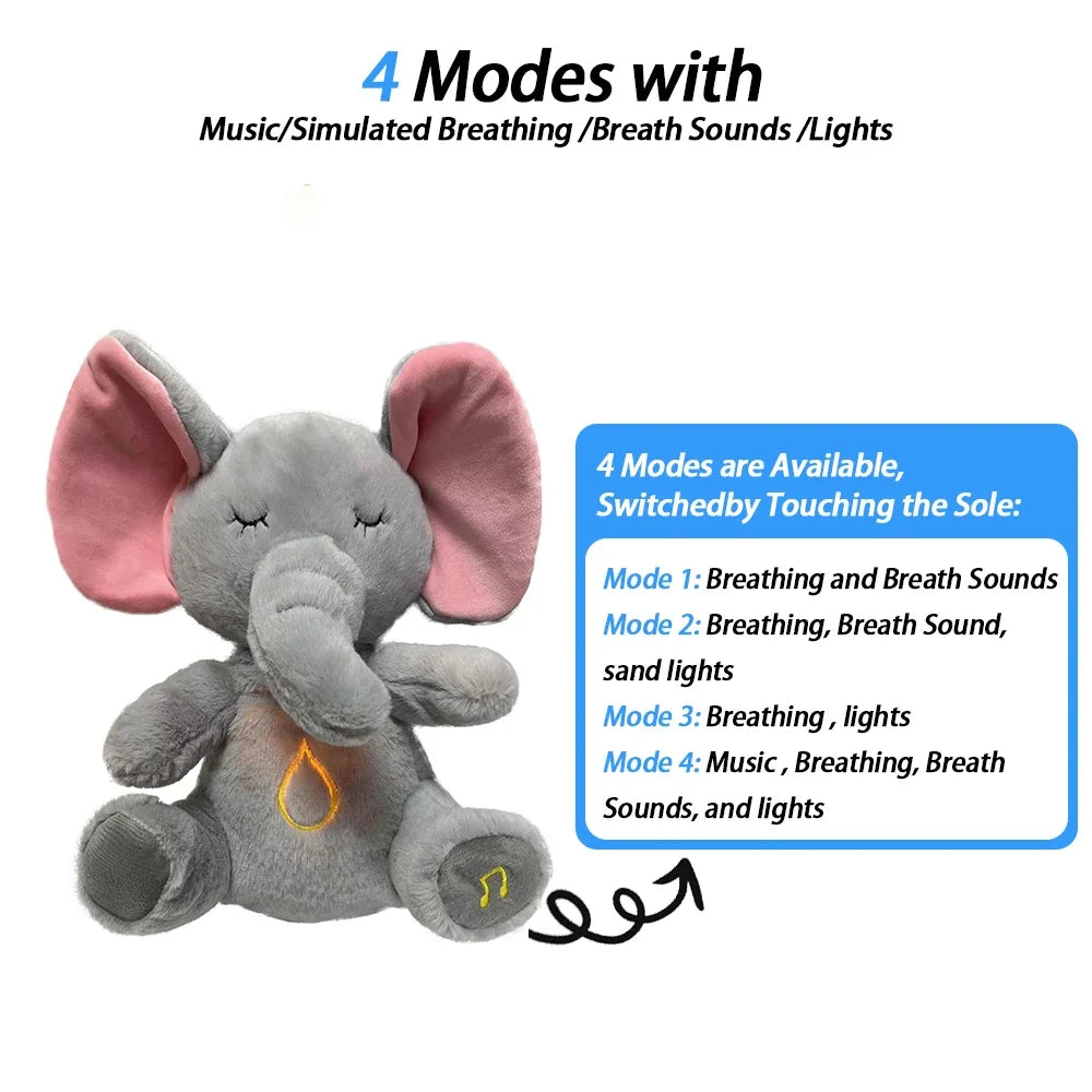 4 Modes Baby Soothing Elephant Plush Toy | Music & Light Companion