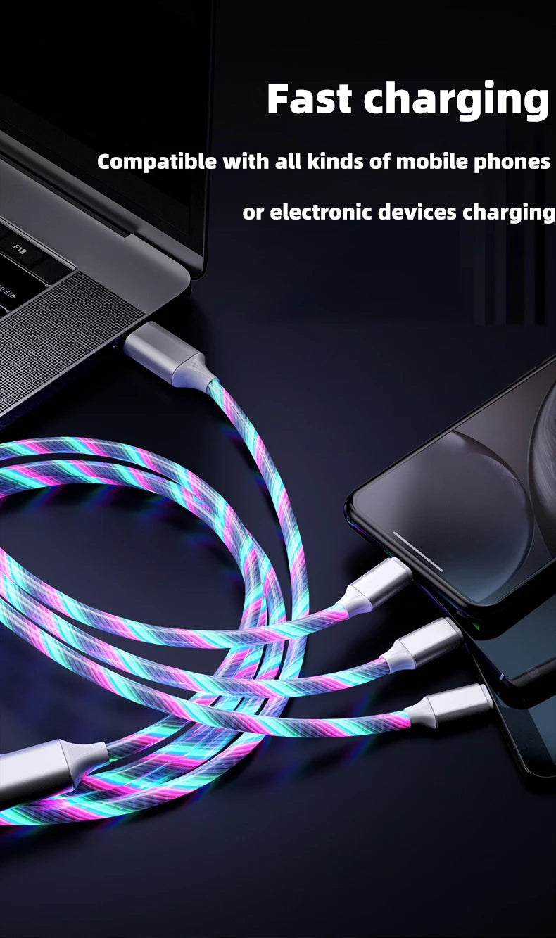Glowing LED Light USB-C 3IN1 Fast Charging Cable | Universal Phone Charger