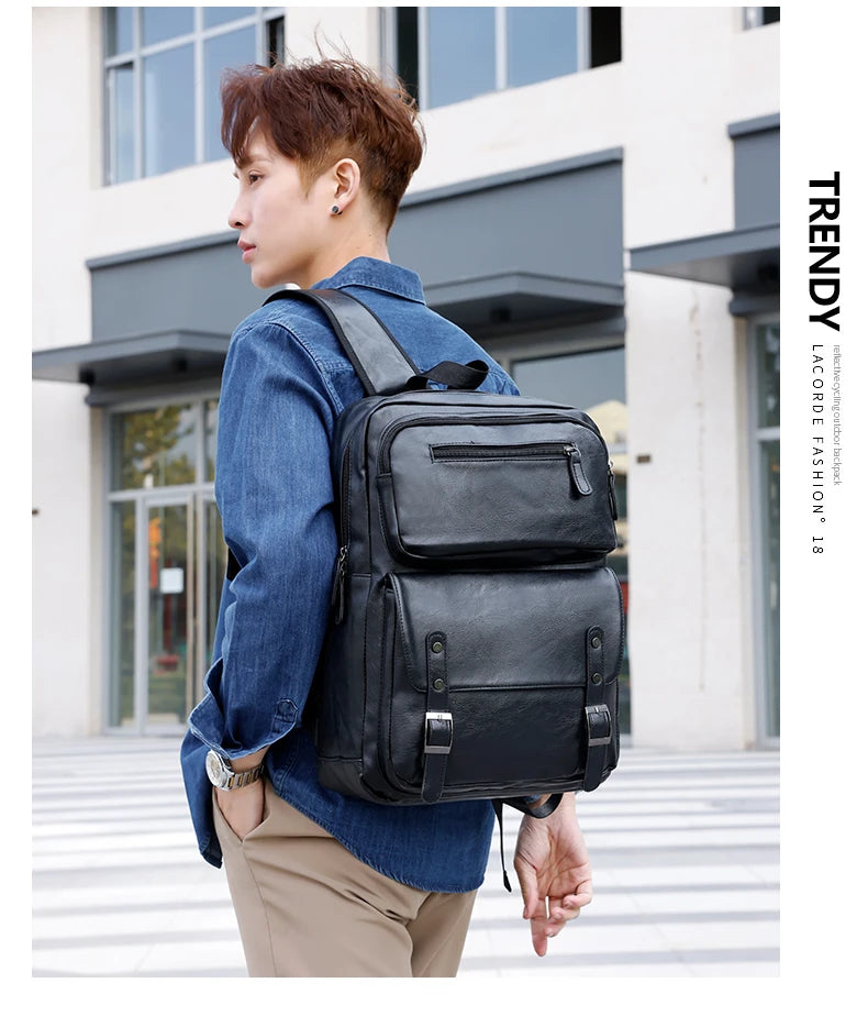 Men's Casual PU Leather Laptop Backpack | Stylish Travel Bags