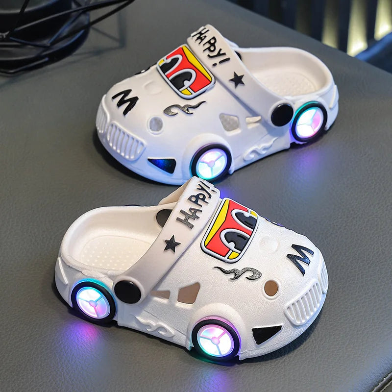 Children's Car Shaped Light Up Slippers | Fun Summer Footwear