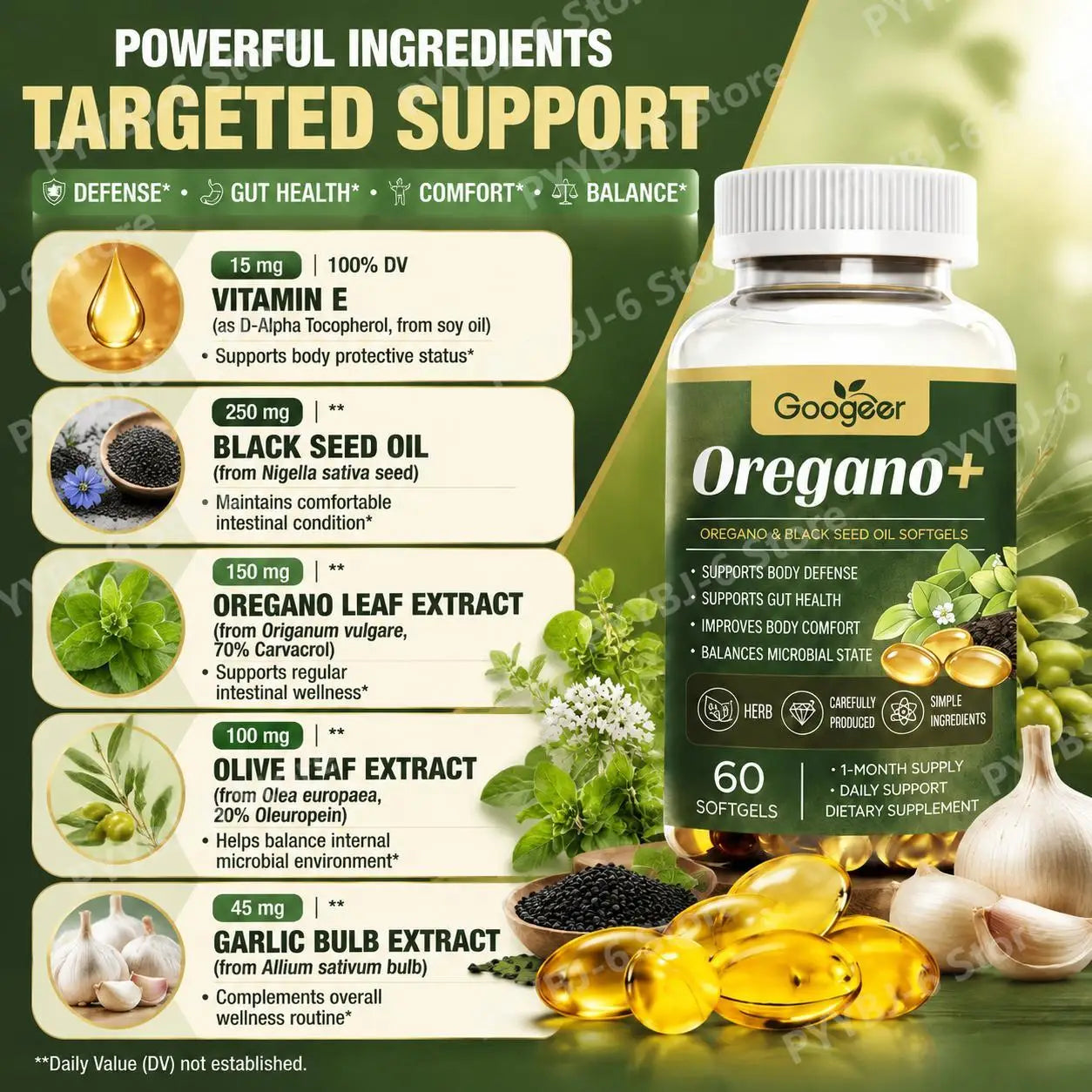 Oregano & Black Seed Oil Softgels | Gut Health Support Formula