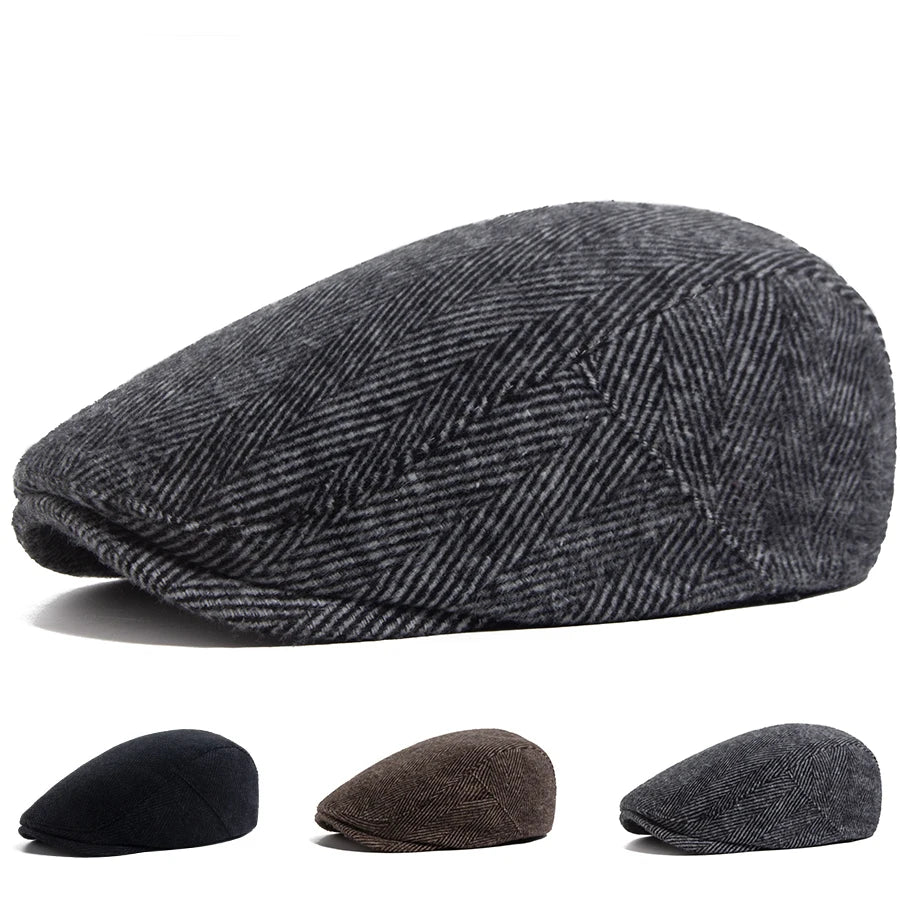 Unisex Vintage Herringbone Beret | Stylish Warm Newsboy Cap