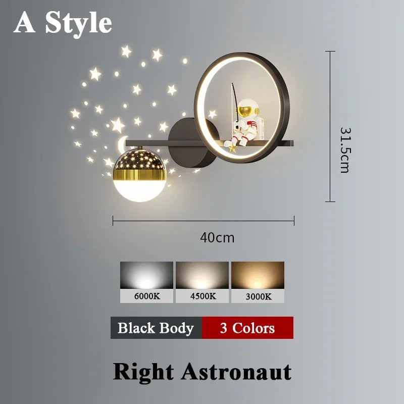 Lámpara de aplique de pared de astronauta creativo | Iluminación infantil moderna