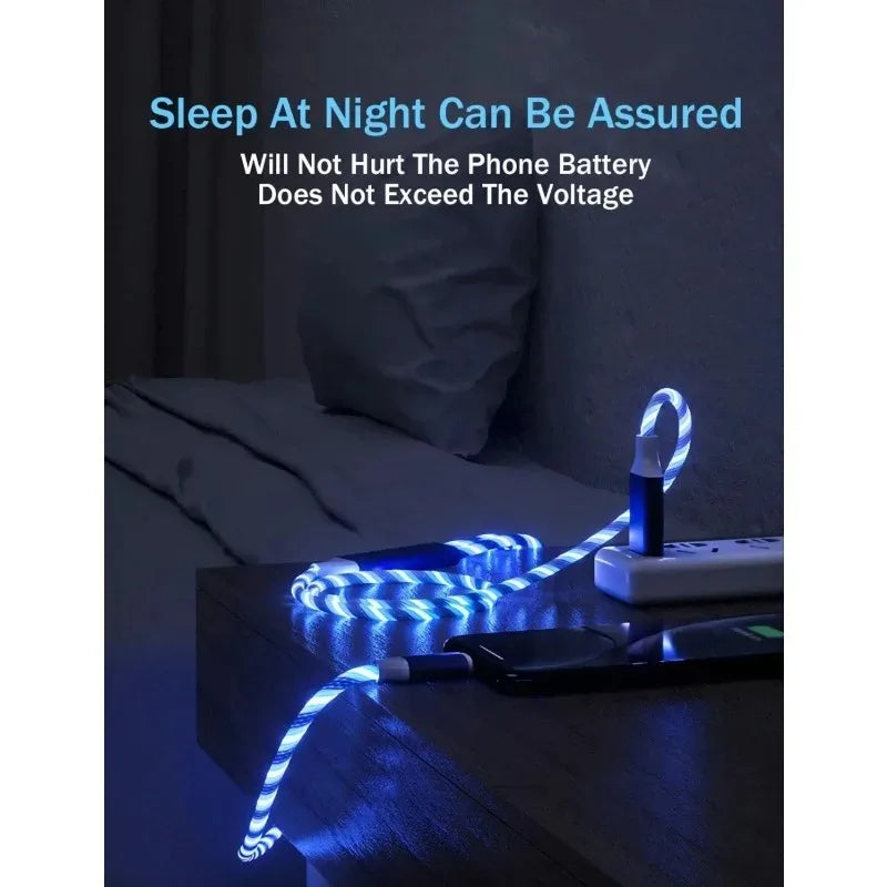 Light Emitting Cable, Mobile Phone Charging Cable, Fast Charging Data Cable, Light Emitting, Suitable for iPhone Micro USB Type C Charger Cable, Three in One LED Fast Charging Cable