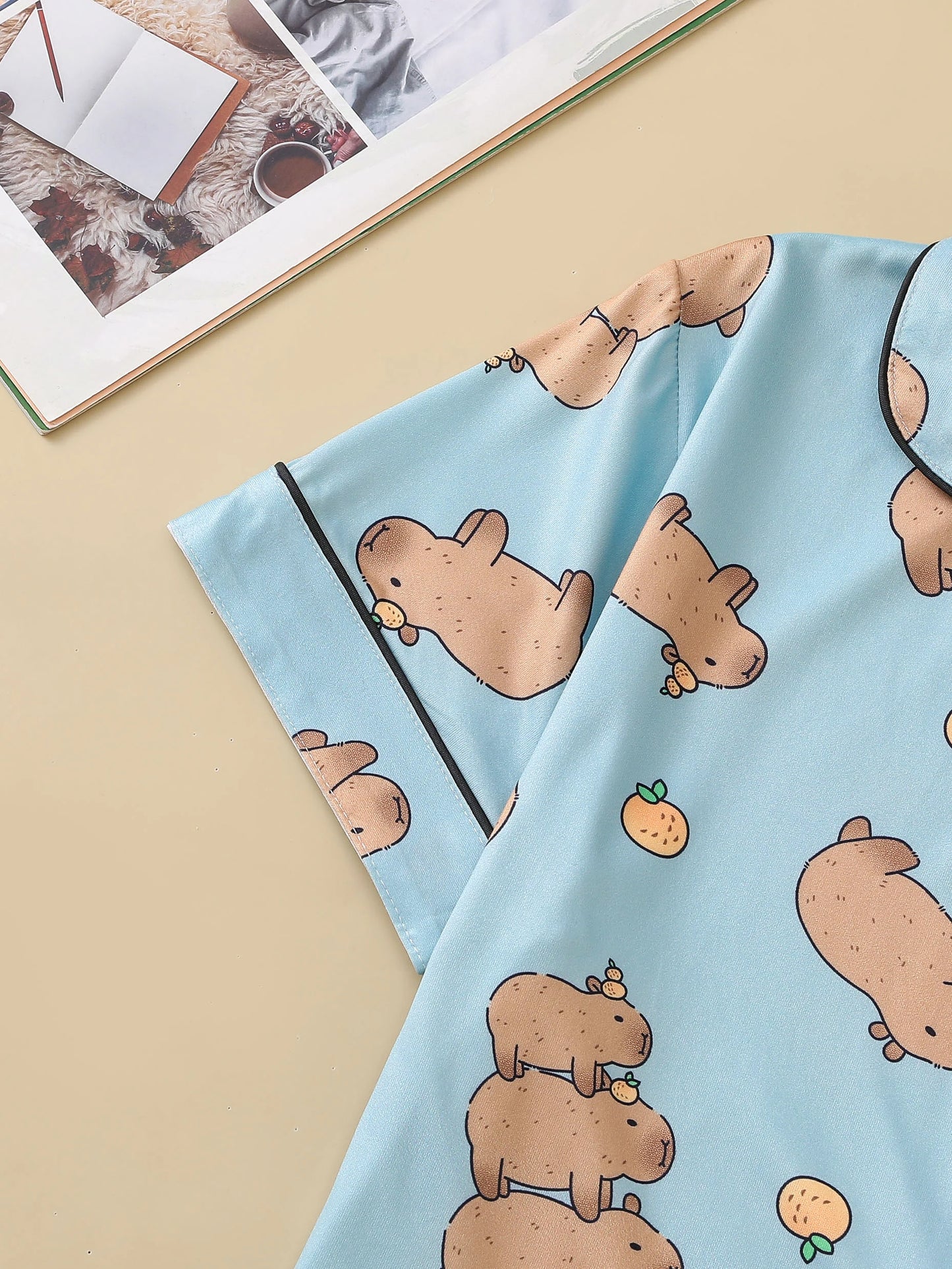 Cute Capybara Cardigan Pajamas Set for Women | Comfy Sleepwear