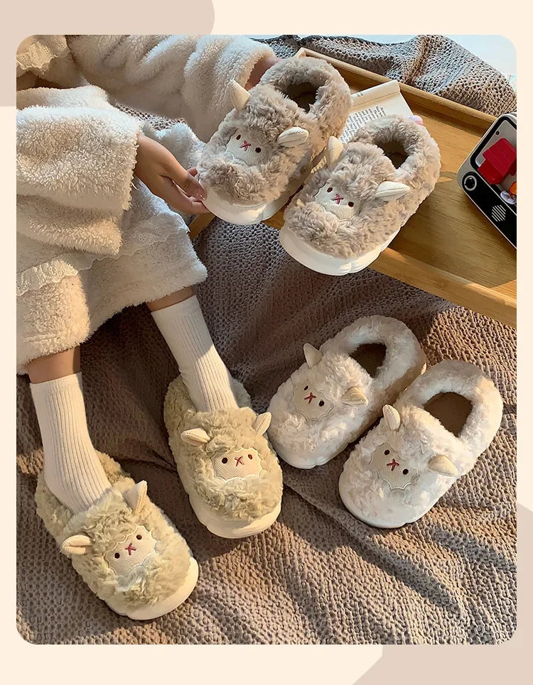 Cute Sheep Plush Slippers | Warm Faux Fur Indoor/Outdoor Shoes